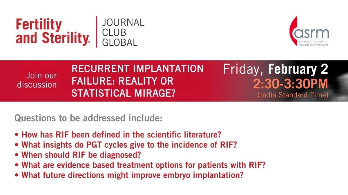 Journal Club Global title card for "Recurrent Implantation Failure: Reality or Statistical Mirage - India meeting